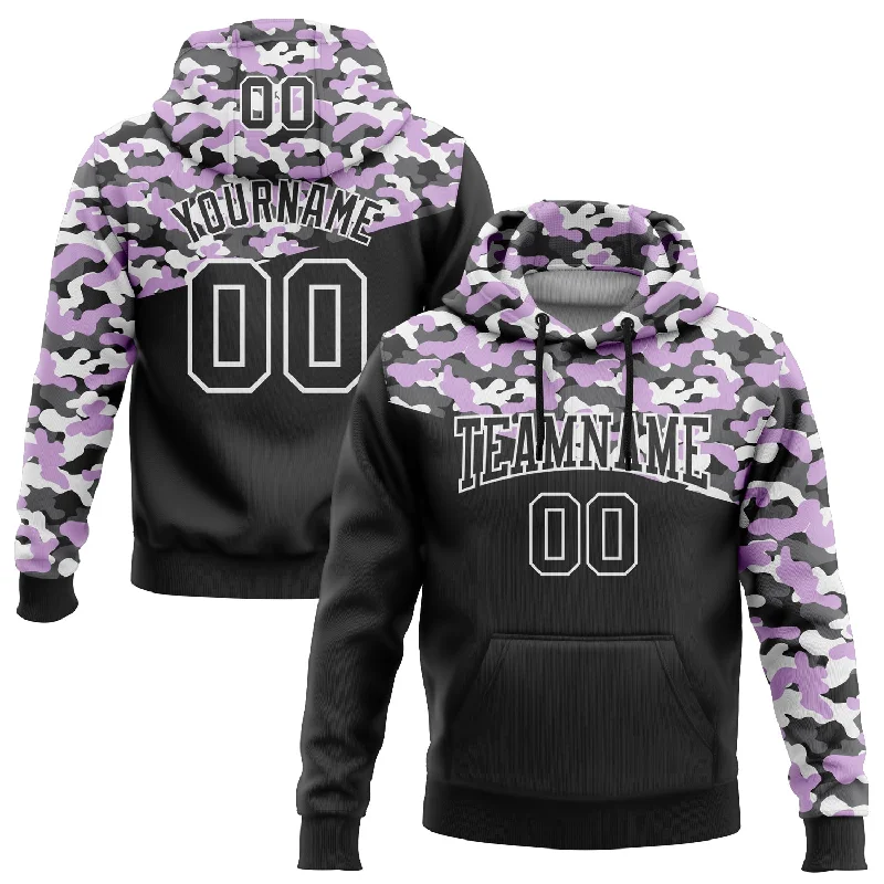 Trendy Oversized Hoodie for Street Style-Custom Stitched Camo Black Light Purple-Steel Gray 3D Sports Pullover Sweatshirt Salute To Service Hoodie