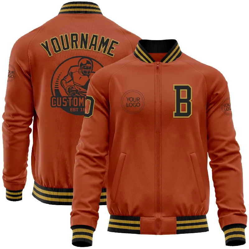 Premium Denim Jacket for Timeless Fashion-Custom Texas Orange Black-Old Gold Bomber Varsity Letterman Zipper Jacket