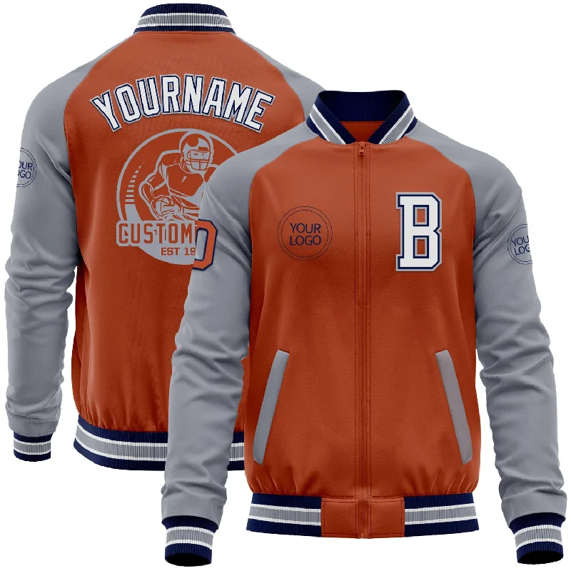 Premium Skiing Jacket for Performance Wear-Custom Texas Orange Navy-Gray Bomber Varsity Letterman Two Tone Zipper Jacket