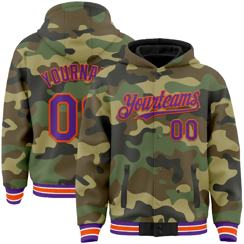 Trendy Zip-Up Hoodie with Colorful Design-Custom Camo Purple-Orange Bomber Full-Snap Varsity Letterman Salute To Service Hoodie Jacket