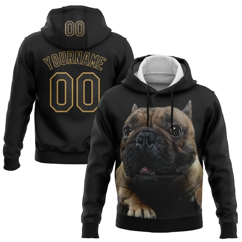 Warm Hoodie for Cold Nights-Custom Stitched Black Old Gold 3D Pattern Design American Bullydog Sports Pullover Sweatshirt Hoodie