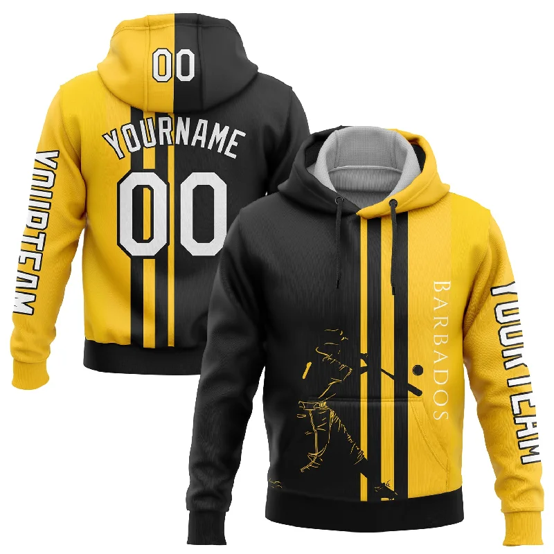 Simple Hoodie for Easy Everyday Wear-Custom Stitched Gold White-Black 3D Barbados Barbadian Flag Sports Pullover Sweatshirt Hoodie