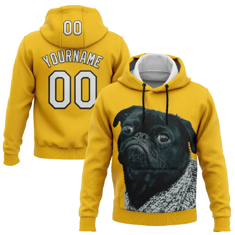 Stylish Hooded Pullover for Casual Outfits-Custom Stitched Yellow White-Black 3D Pattern Design Pug Dog Sports Pullover Sweatshirt Hoodie