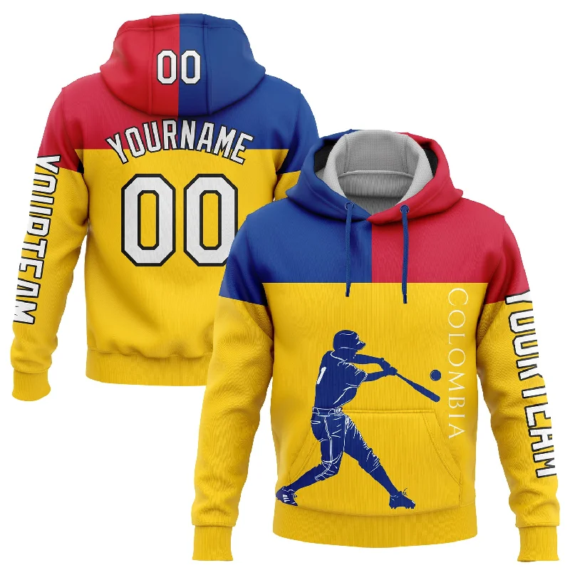 Lightweight Performance Hoodie for Running-Custom Stitched Gold Royal Red-Black 3D Colombia Colombian Flag Sports Pullover Sweatshirt Hoodie