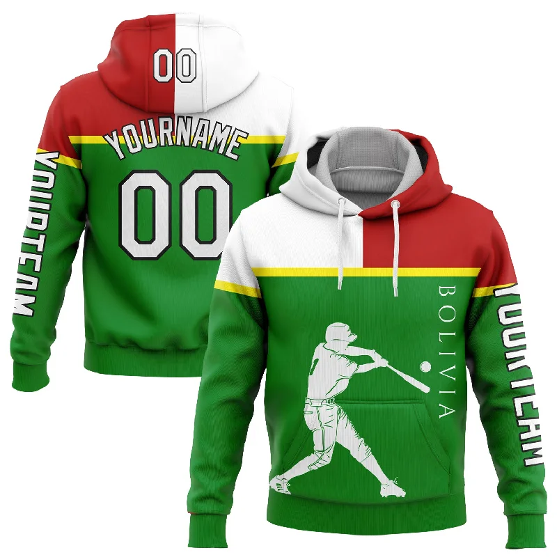 Comfortable Hoodie for Casual Hangouts-Custom Stitched Grass Green Red Light Yellow-Black 3D Bolivia Bolivian Flag Sports Pullover Sweatshirt Hoodie