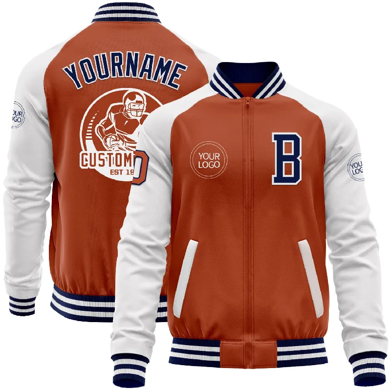 Modern Tech Jacket for Winter Protection-Custom Texas Orange Navy-White Bomber Varsity Letterman Two Tone Zipper Jacket