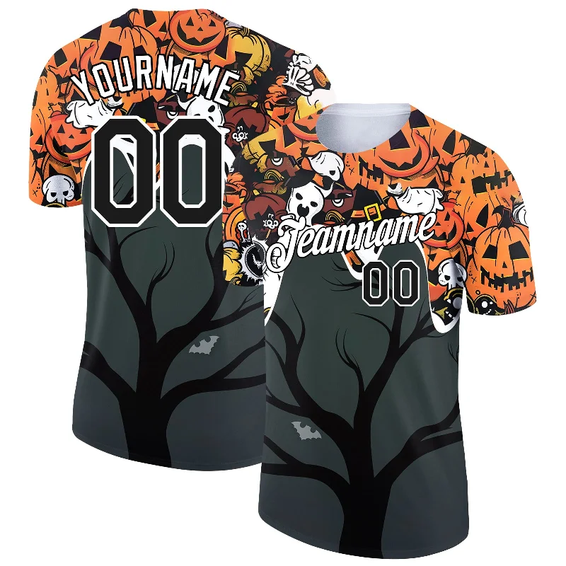 Cool Custom Design T-Shirt for Unique Gifts-Custom Steel Gray Black-Orange 3D Halloween Performance T-Shirt