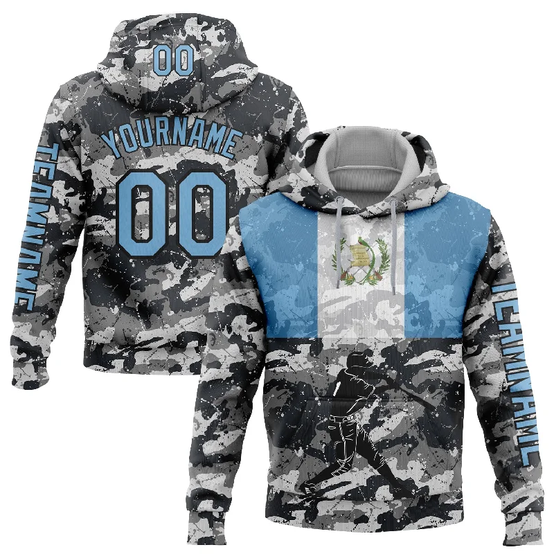 Lightweight Hoodie for Outdoor Activities-Custom Stitched Camo Light Blue-Black 3D Guatemala Guatemalan Flag Sports Pullover Sweatshirt Salute To Service Hoodie