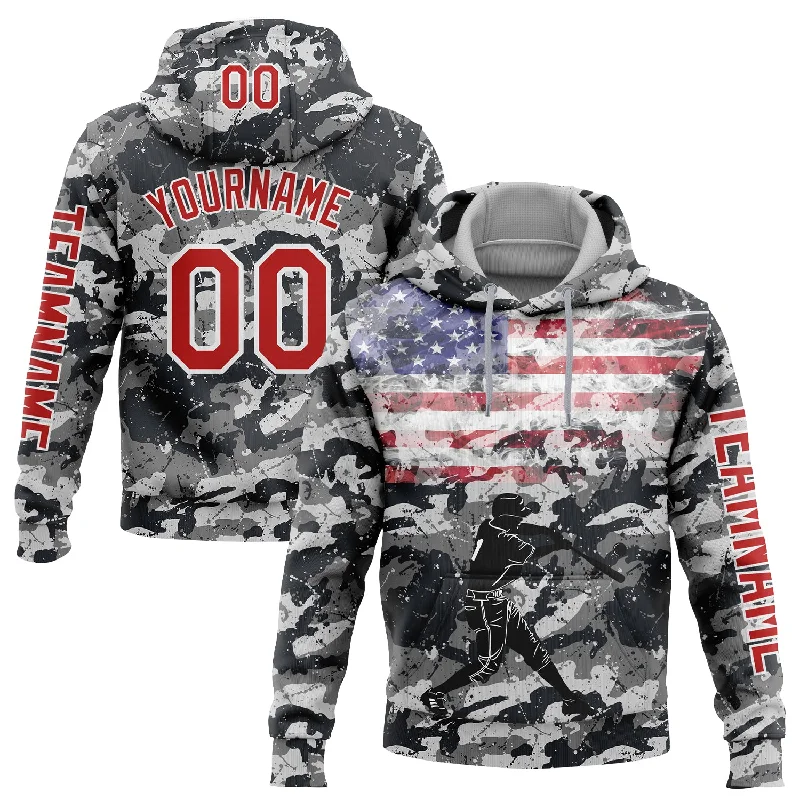 Zip Hoodie for Layering and Versatility-Custom Stitched Camo Red-White 3D USA Flag Sports Pullover Sweatshirt Salute To Service Hoodie