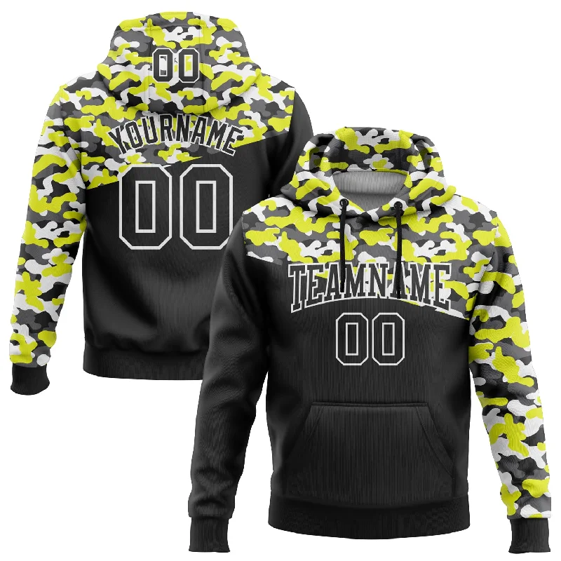 Soft Hoodie for Cozy Nights-Custom Stitched Camo Black Neon Yellow-Steel Gray 3D Sports Pullover Sweatshirt Salute To Service Hoodie