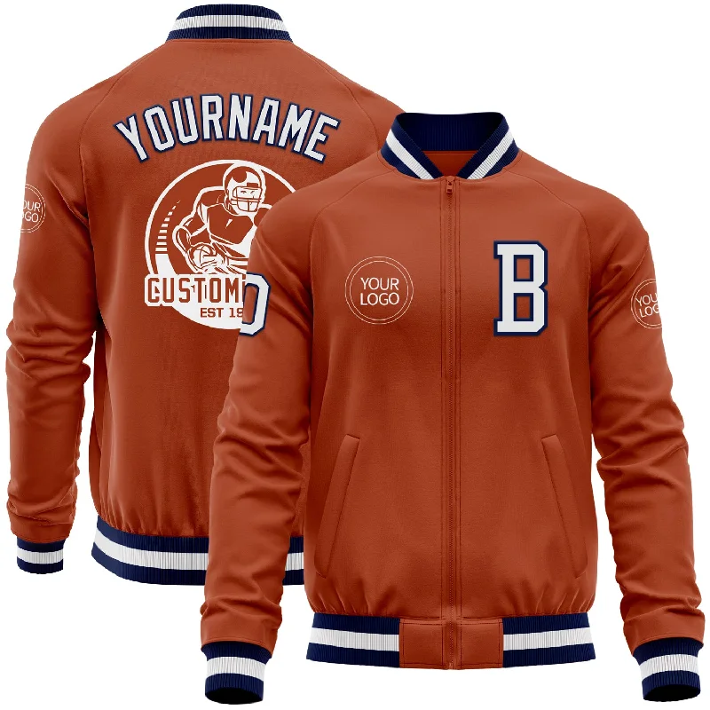 Vintage Corduroy Jacket for Retro Appeal-Custom Texas Orange White-Navy Bomber Varsity Letterman Zipper Jacket