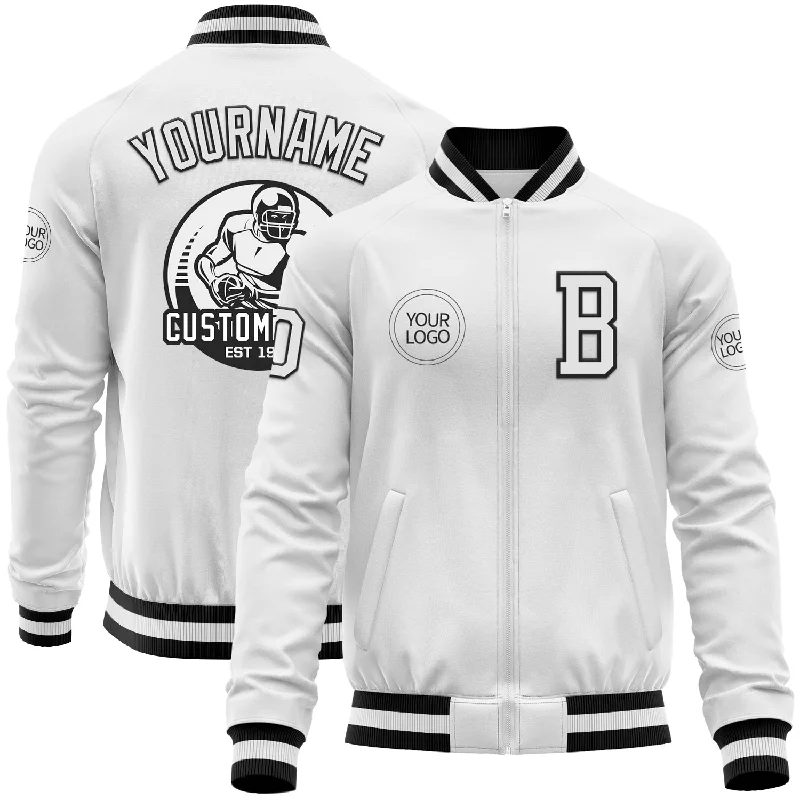 Trendy Colorblock Jacket for Bold Fashion-Custom White Black Bomber Varsity Letterman Zipper Jacket