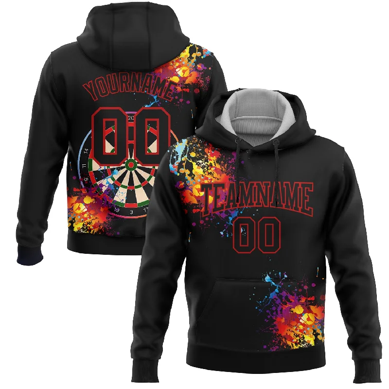 Hoodie with Graphic Design for Artistic Look-Custom Stitched Black Red 3D Dart Board Sports Pullover Sweatshirt Hoodie