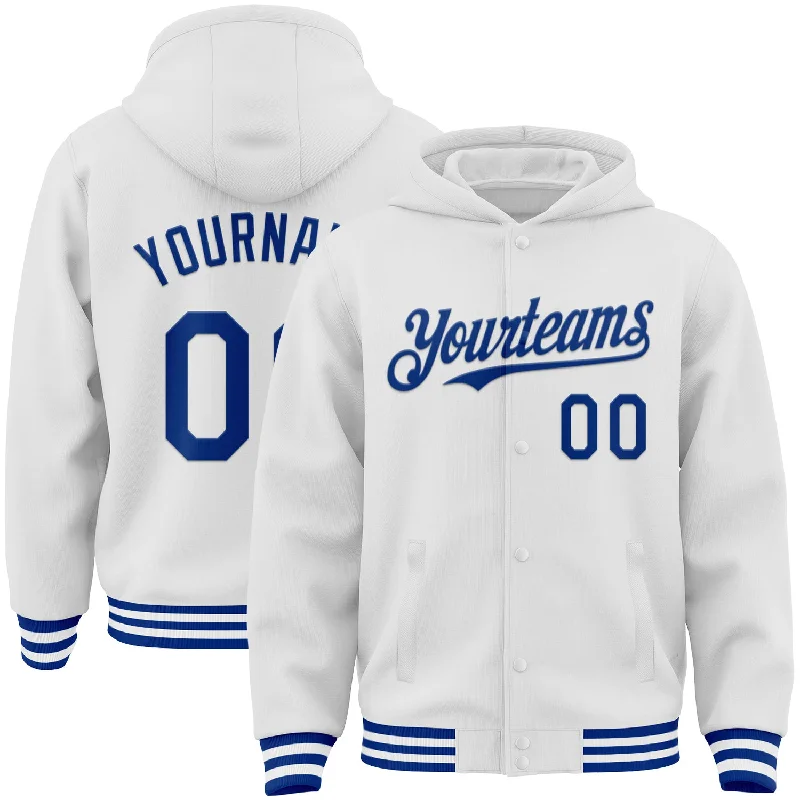 Simple Hoodie for Easy Everyday Wear-Custom White Royal Bomber Full-Snap Varsity Letterman Hoodie Jacket