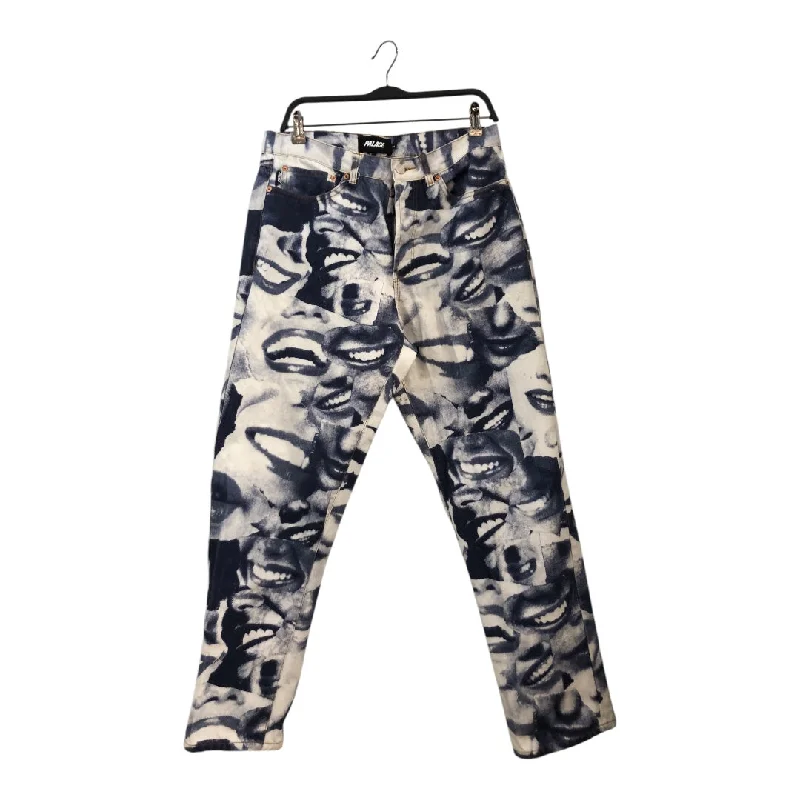 Trendy Pleated Pants for Modern Fashion-PALACE/Straight Pants/32/Denim/WHT/All Over Print/all over smile