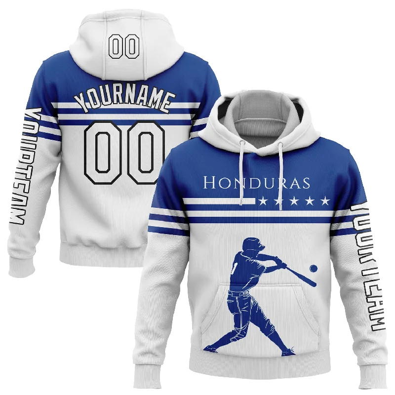 Cozy Hoodie with Comfortable Fit for Layering-Custom Stitched White Royal-Black 3D Honduras Honduran Flag Sports Pullover Sweatshirt Hoodie