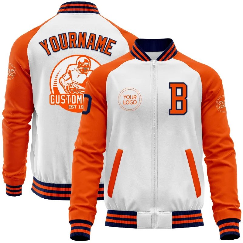 Vintage Corduroy Jacket for Retro Appeal-Custom White Navy-Orange Bomber Varsity Letterman Two Tone Zipper Jacket