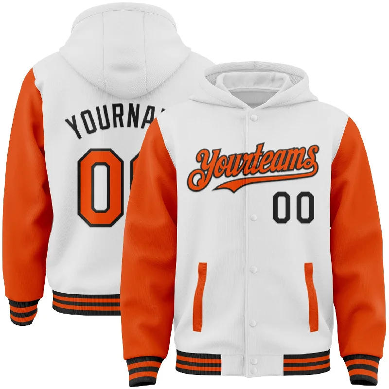 Eco-Friendly Hoodie for Sustainable Fashion-Custom White Orange-Black Bomber Full-Snap Varsity Letterman Two Tone Hoodie Jacket