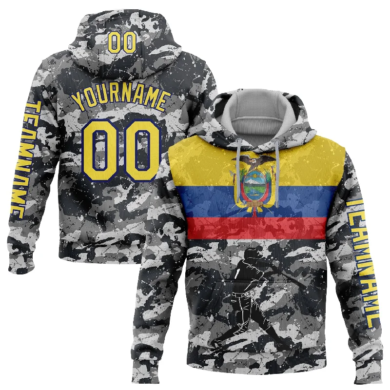 Plush Hoodie for Ultimate Comfort-Custom Stitched Camo Yellow-Royal 3D Ecuador Ecuadorian Flag Sports Pullover Sweatshirt Salute To Service Hoodie