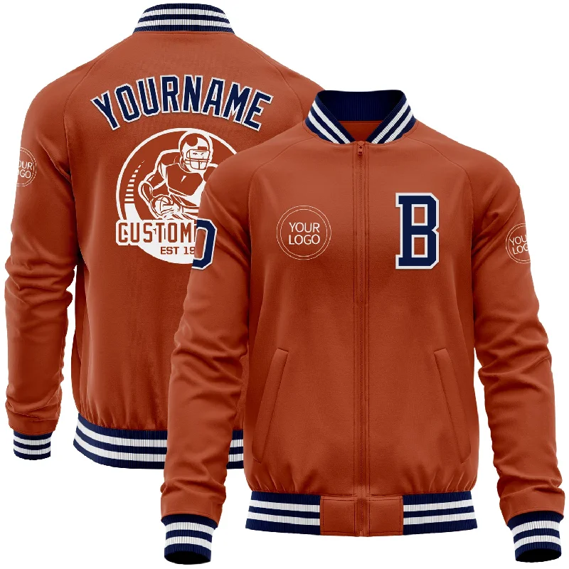 Lightweight Windbreaker Jacket for Active Days-Custom Texas Orange Navy-White Bomber Varsity Letterman Zipper Jacket