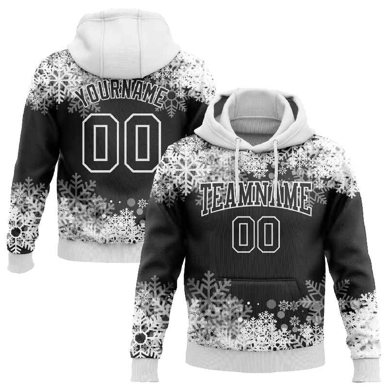 Lightweight Hoodie for Active Days-Custom Stitched Black White Christmas Snowflakes 3D Sports Pullover Sweatshirt Hoodie