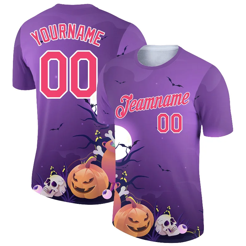 Lightweight T-Shirt for Hot Weather-Custom Purple Pink-White 3D Halloween Performance T-Shirt