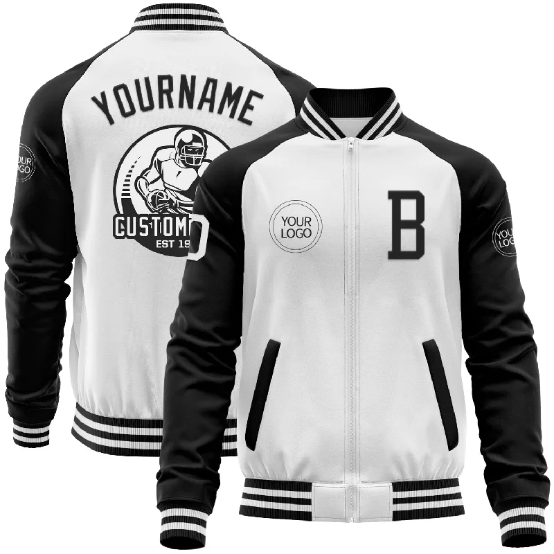 Warm Quilted Jacket for Comfort in Winter-Custom White Black Bomber Varsity Letterman Two Tone Zipper Jacket