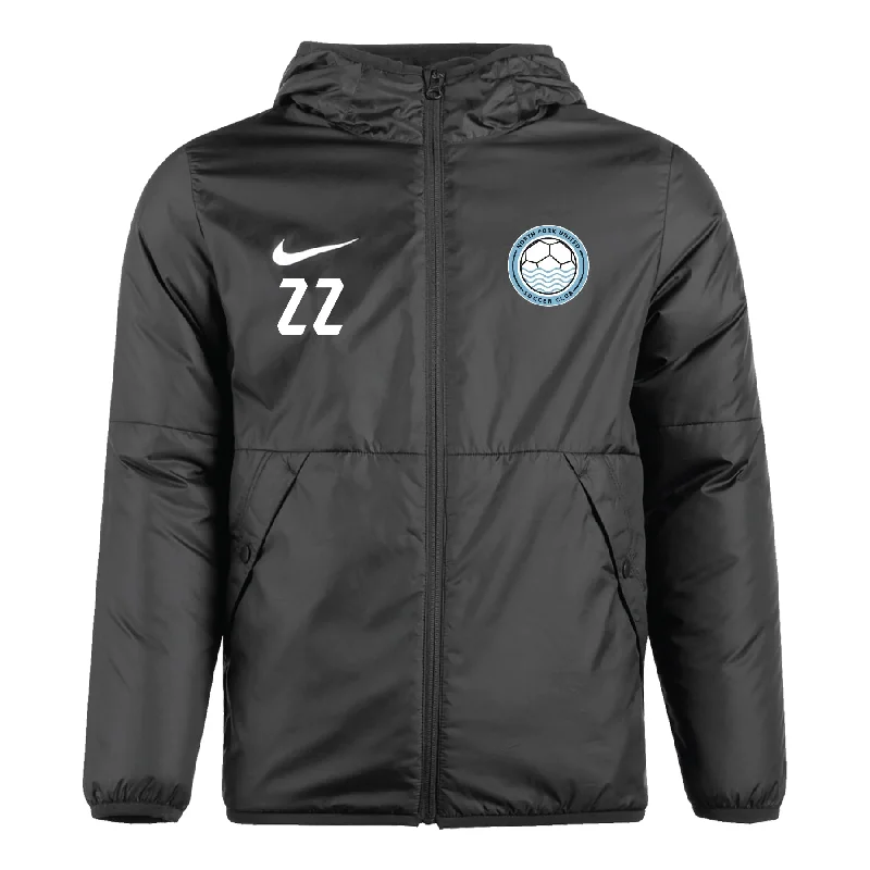 Trendy Camouflage Jacket for Street Style-North Fork United Soccer Club FAN Nike Park 20 Repel Winter Jacket Black