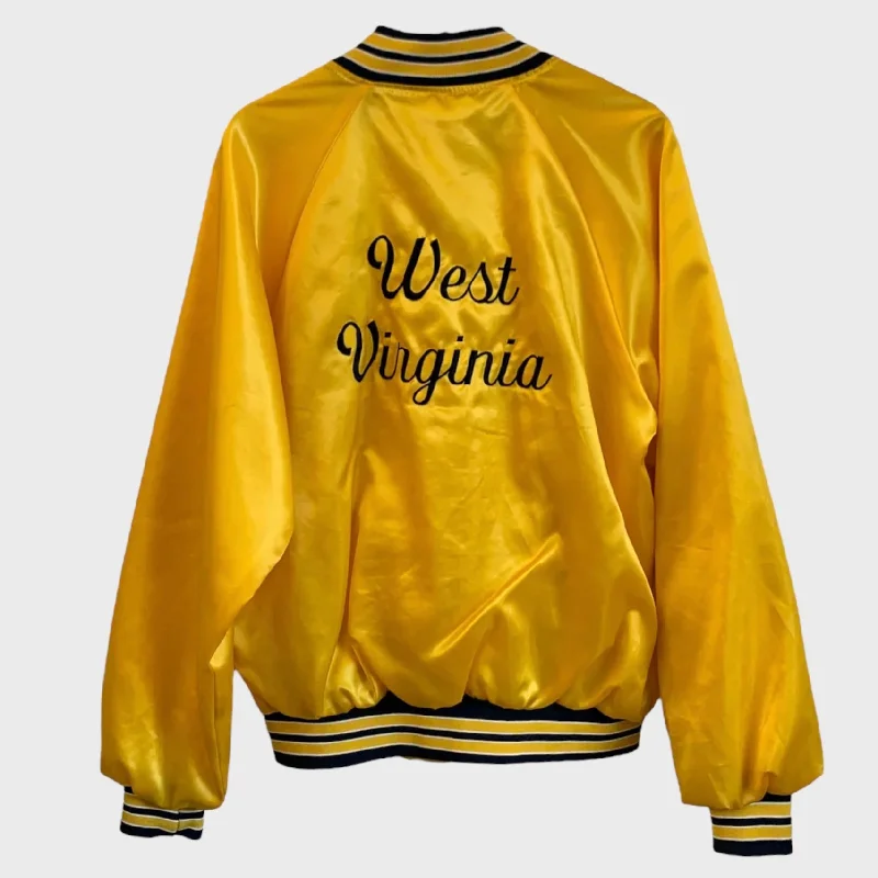 Casual Bomber Jacket for Street Style-Vintage West Virginia Mountaineers Satin Jacket L