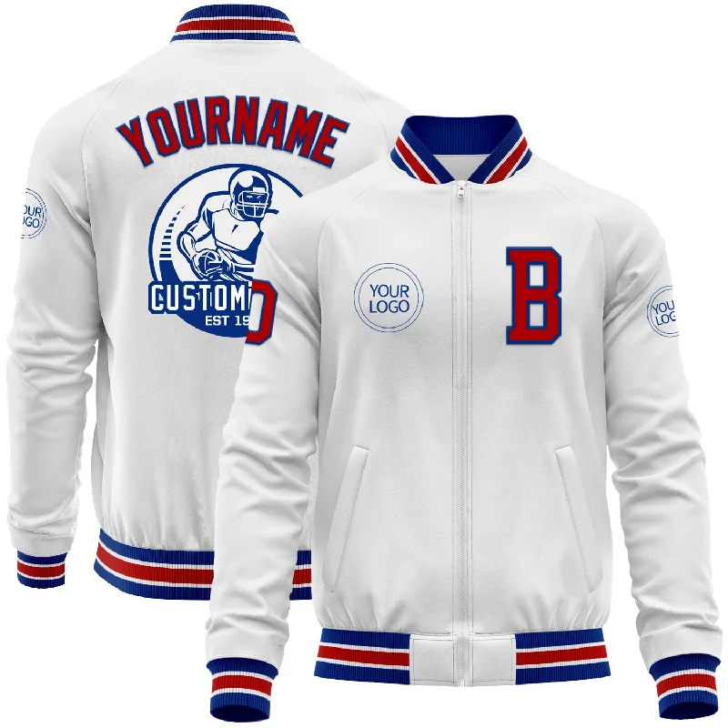 Insulated Jacket for Extreme Cold Weather-Custom White Red-Royal Bomber Varsity Letterman Zipper Jacket