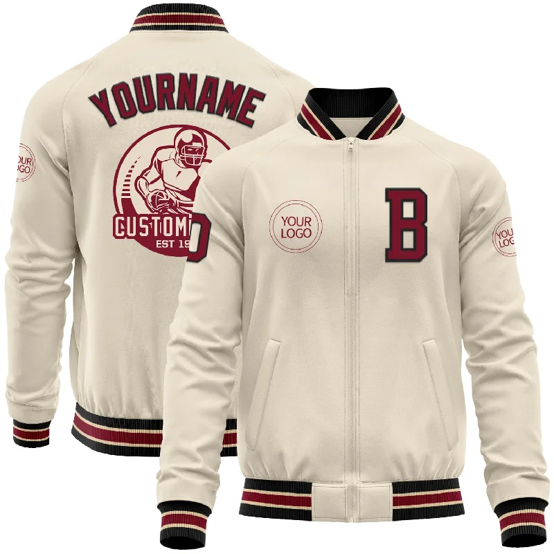 Cool Moto Jacket for Edgy Style-Custom Cream Crimson Black-City Cream Bomber Varsity Letterman Zipper Jacket