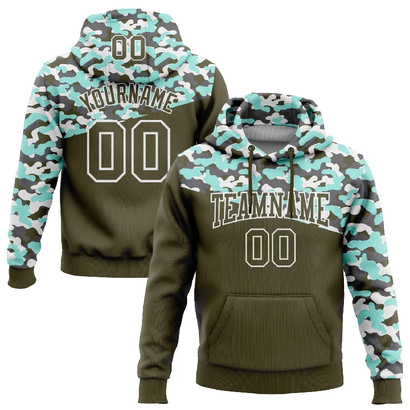 Warm Hoodie for Cold Weather-Custom Stitched Camo Olive Ice Blue-Steel Gray 3D Sports Pullover Sweatshirt Salute To Service Hoodie