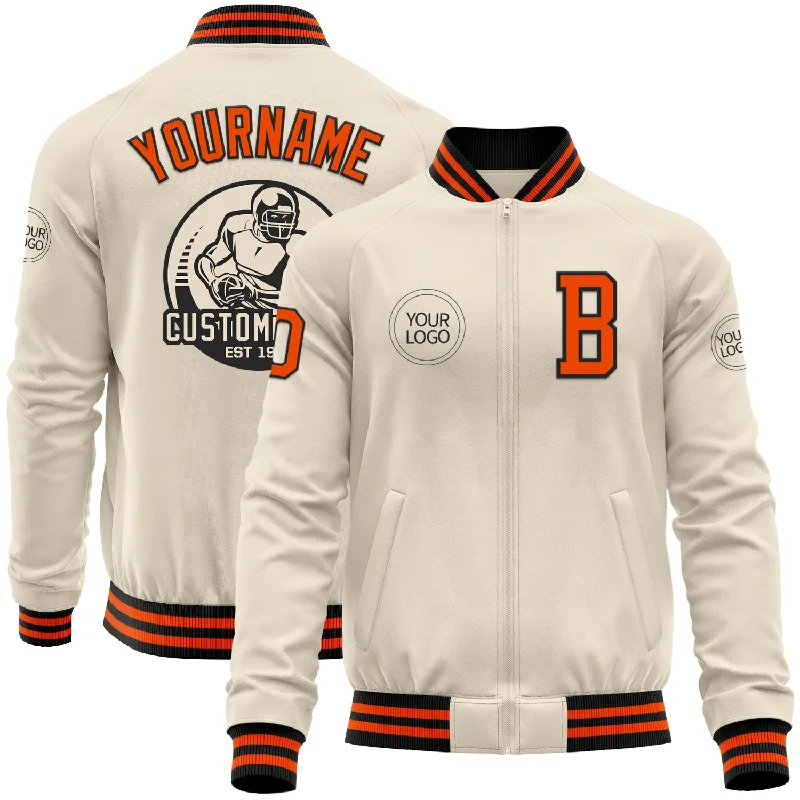 Urban Style Windbreaker Jacket for City Living-Custom Cream Orange-Black Bomber Varsity Letterman Zipper Jacket