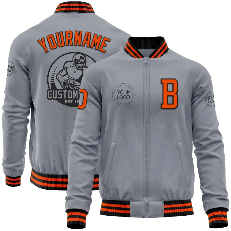 Premium Denim Jacket for Timeless Fashion-Custom Gray Orange-Black Bomber Varsity Letterman Zipper Jacket