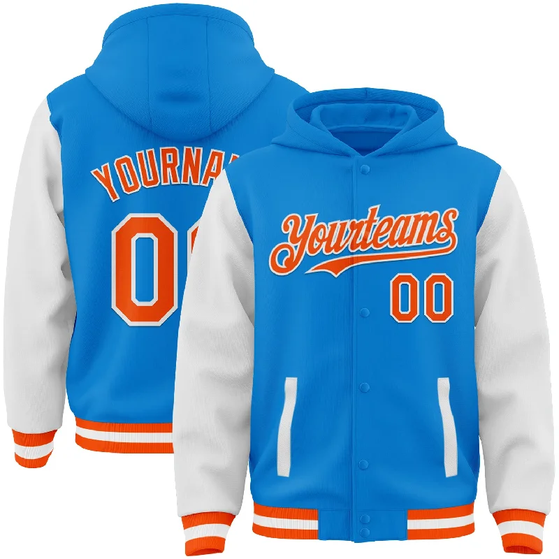 Comfortable Hoodie for All-Day Comfort-Custom Powder Blue Orange-White Bomber Full-Snap Varsity Letterman Two Tone Hoodie Jacket