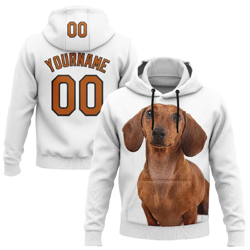 Comfortable Cotton Hoodie for All-Day Wear-Custom Stitched White Texas Orange-Black 3D Pattern Design Dachshund Dog Sports Pullover Sweatshirt Hoodie