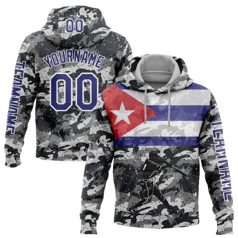 Classic Hoodie for Versatile Styling-Custom Stitched Camo Dark Purple-White 3D Cuba Cuban Flag Sports Pullover Sweatshirt Salute To Service Hoodie