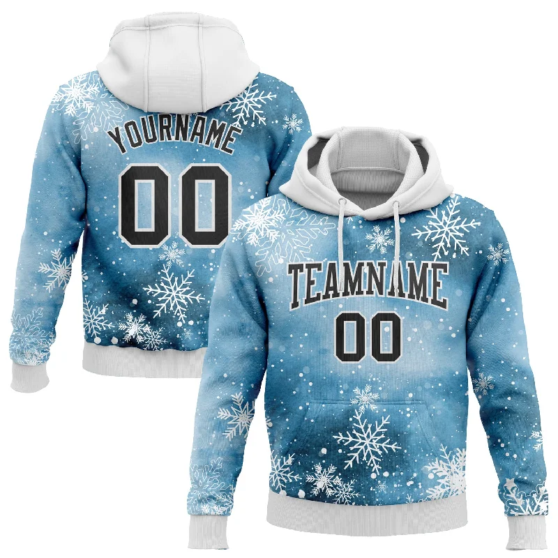 Stylish Pullover Hoodie for Effortless Style-Custom Stitched Panther Blue Black-White Christmas Snowflakes 3D Sports Pullover Sweatshirt Hoodie