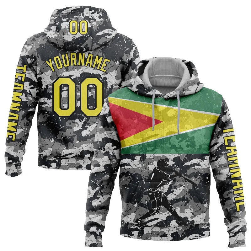 Classic Hoodie with Large Pocket for Convenience-Custom Stitched Camo Light Yellow-Black 3D Guyana Flag Sports Pullover Sweatshirt Salute To Service Hoodie