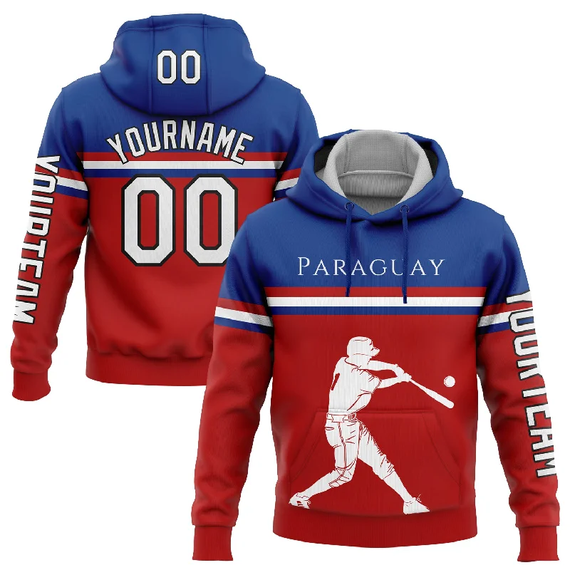 Lightweight Hooded Jacket for Cool Days-Custom Stitched Red Royal-Black 3D Paraguay Paraguayan Flag Sports Pullover Sweatshirt Hoodie