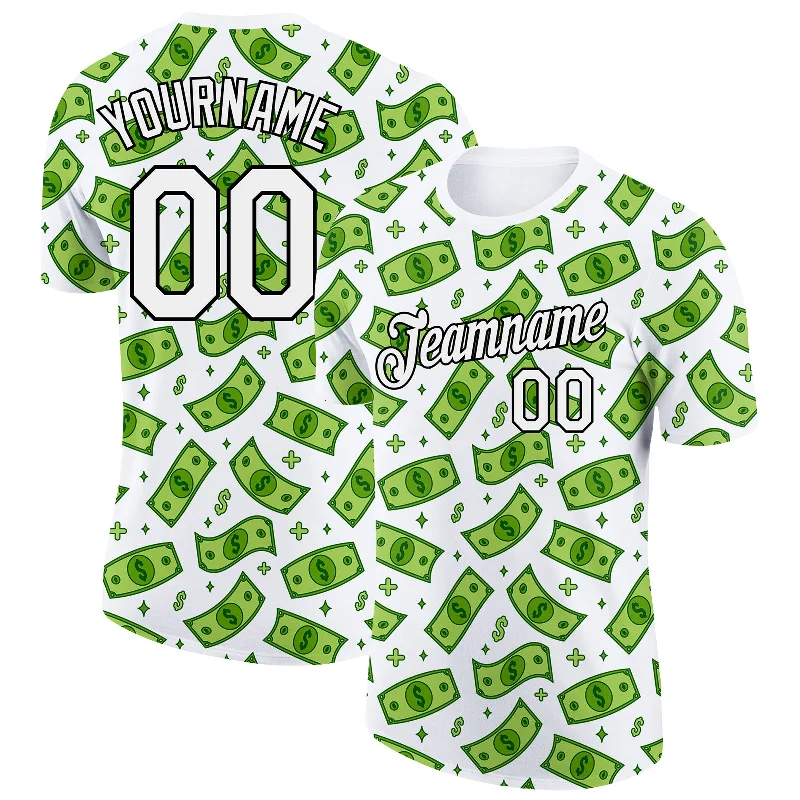 Personalized Family Reunion T-Shirt-Custom White Black 3D Pattern Design Dollar Sign Money Theme Performance T-Shirt