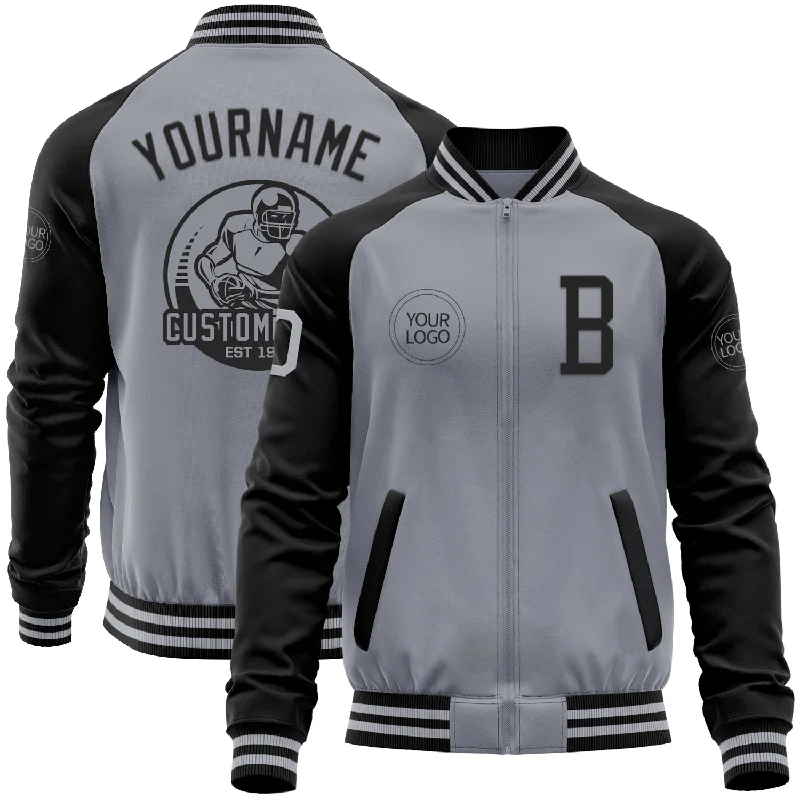 Breathable Running Jacket for Active Movement-Custom Gray Black Bomber Varsity Letterman Two Tone Zipper Jacket