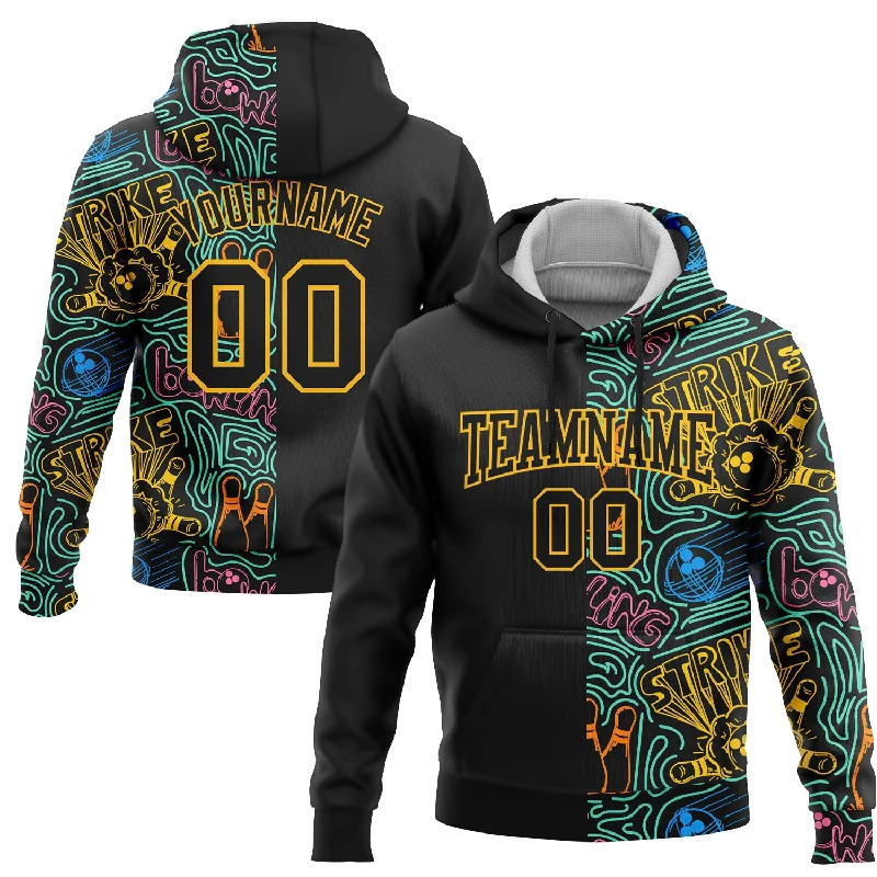 Trendy Hoodie for Athleisure Looks-Custom Stitched Black Gold 3D Bowling Sports Pullover Sweatshirt Hoodie