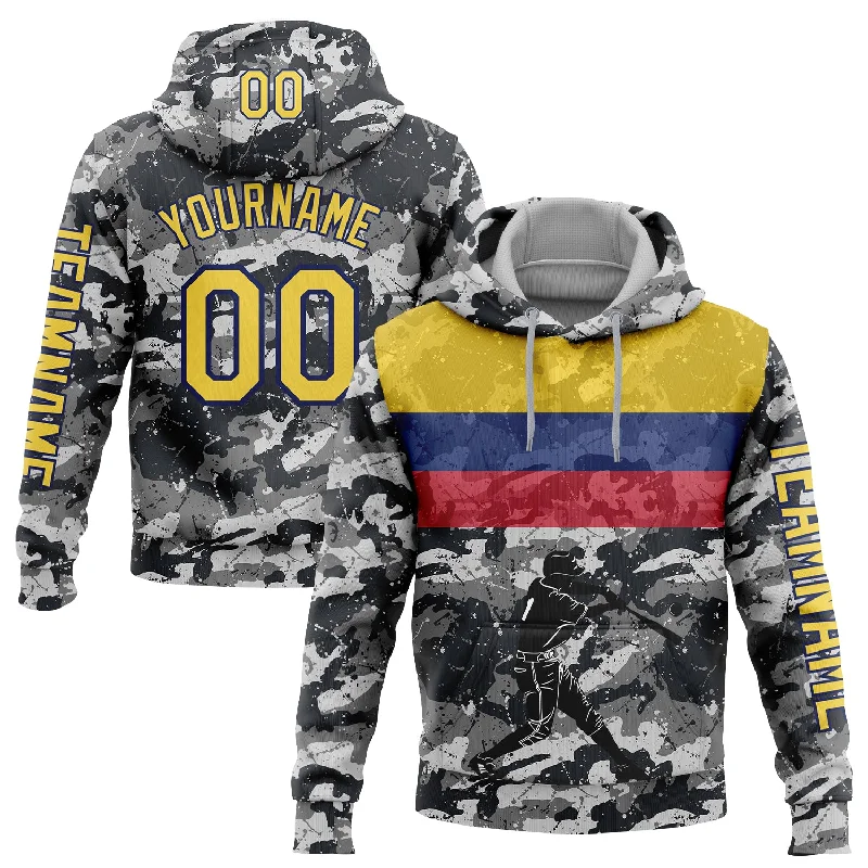 Colorful Hoodie for Vibrant Looks-Custom Stitched Camo Yellow-US Navy Blue 3D Colombia Colombian Flag Sports Pullover Sweatshirt Salute To Service Hoodie