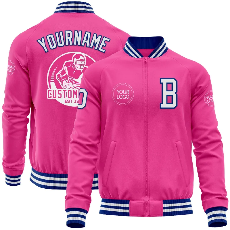 Warm Ski Jacket for Mountain Adventures-Custom Pink White-Royal Bomber Varsity Letterman Zipper Jacket