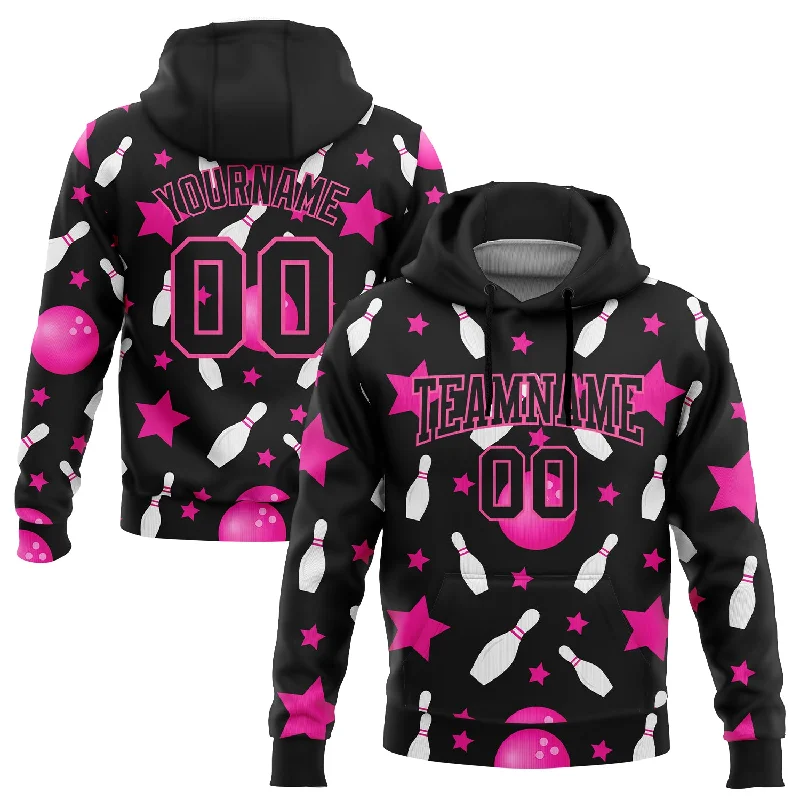 Casual Hoodie for Easy Layering-Custom Stitched Black Pink 3D Bowling Sports Pullover Sweatshirt Hoodie