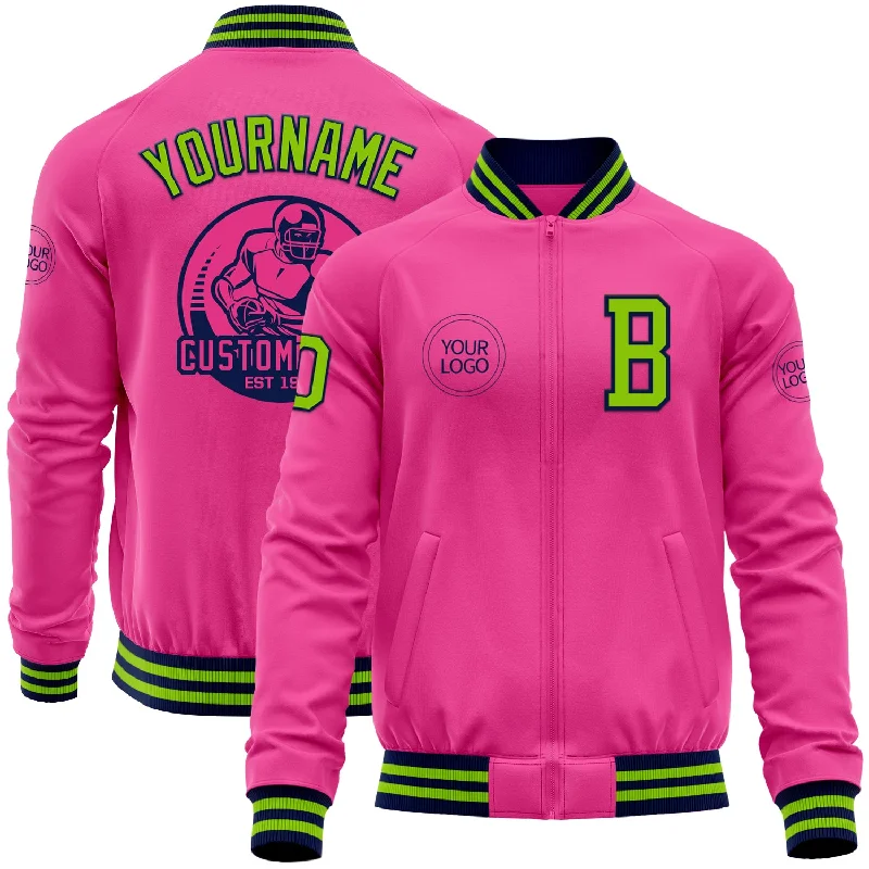 Urban Style Windbreaker Jacket for City Living-Custom Pink Neon Green-Navy Bomber Varsity Letterman Zipper Jacket