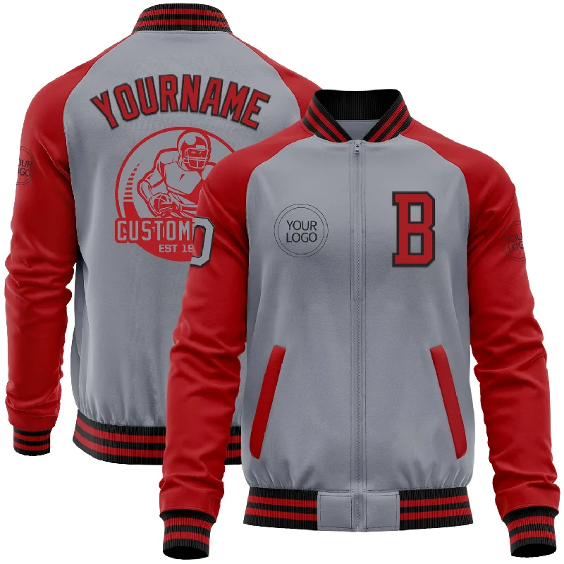 Soft Corduroy Jacket for Casual Comfort-Custom Gray Black-Red Bomber Varsity Letterman Two Tone Zipper Jacket