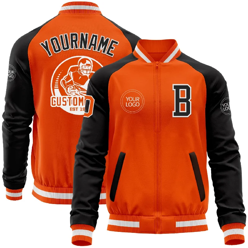 Stylish Cropped Jacket for Fashionable Look-Custom Orange White-Black Bomber Varsity Letterman Two Tone Zipper Jacket