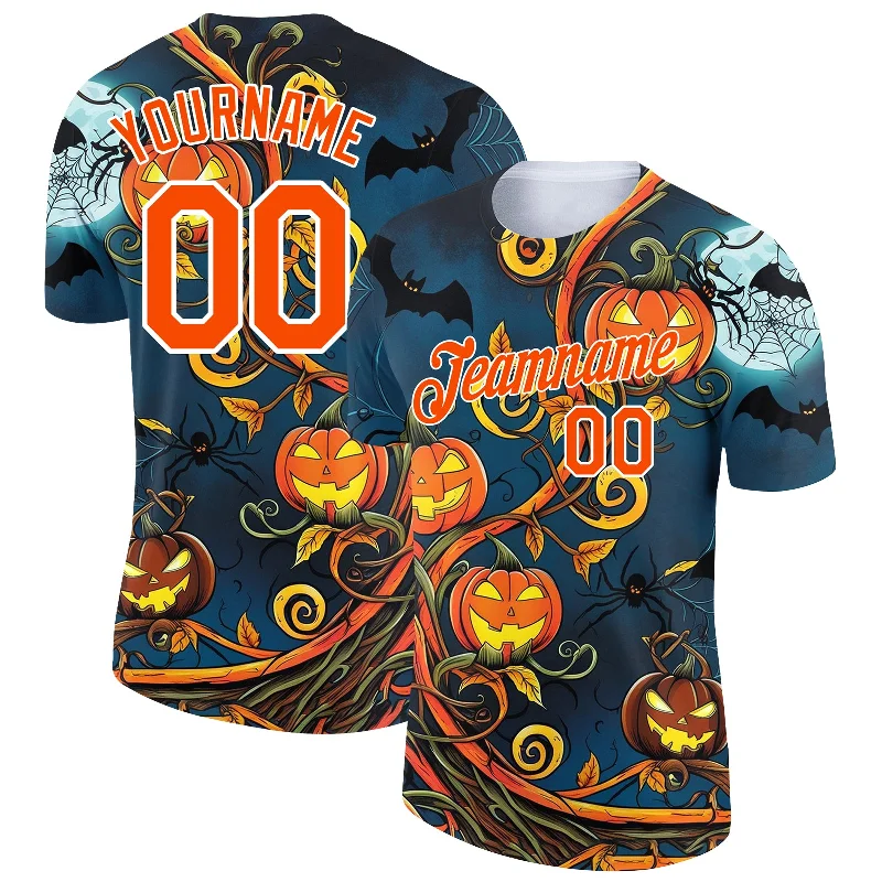 Classic Design T-Shirt for Timeless Fashion-Custom Teal Orange-White 3D Halloween Performance T-Shirt